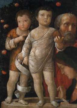 アンドレア・マンテーニャ Painting - 聖家族と聖ヨハネ ルネサンスの画家アンドレア マンテーニャ